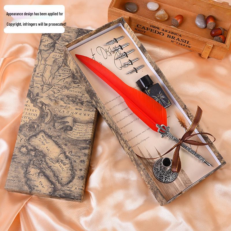 Retro Feather Dip Pen Set - Creative Ink Pen Gift for Students and Christmas