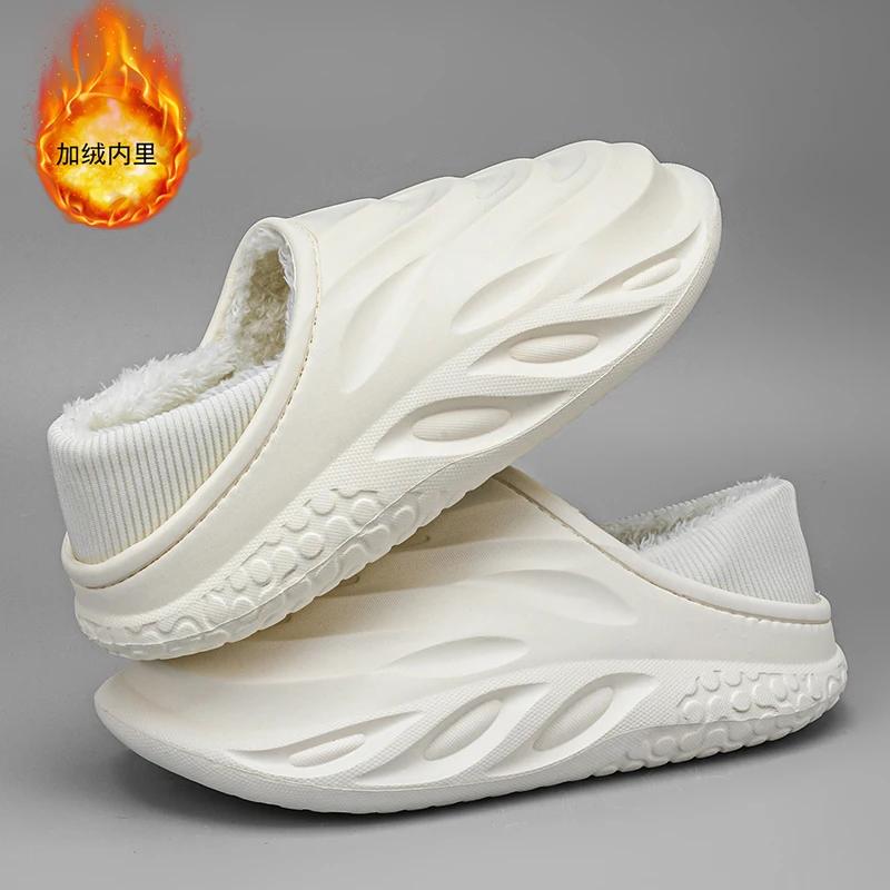Mens Couple Slippers Winter Plush Warm Outdoor Home Bag Heel Soft Bottom Comfort Men's Cotton Slippers Waterproof Bread Shoes