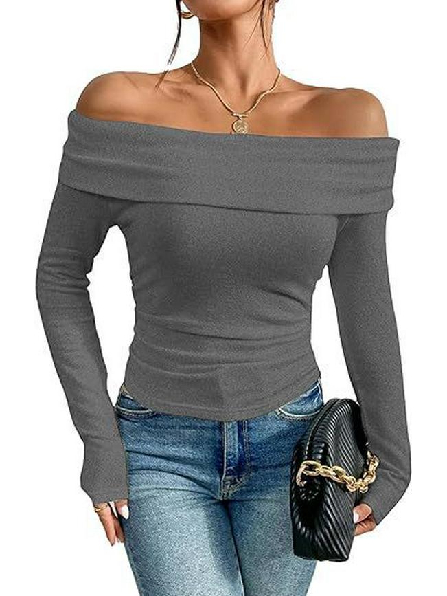 2026 European & American Sexy Off-Shoulder Slim Long-Sleeve Women's Top