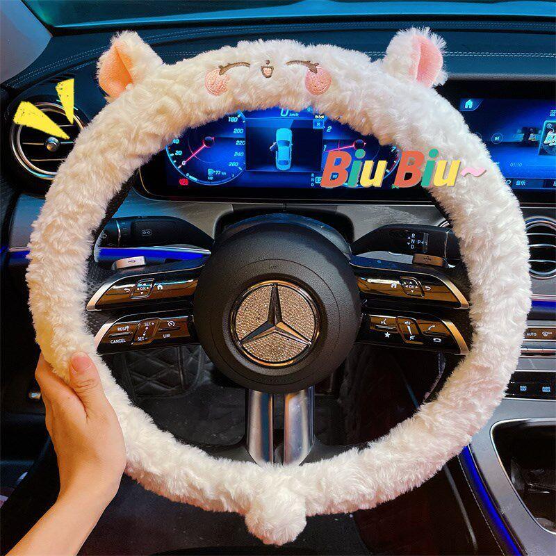 

Car Steering Wheel Cover Winter Plush Cute Cartoon Car Interior Decoration Warm Heated Trendy Female Car Handle Cover Floral Plush Lamb Steering Wheel Cover