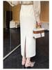 Rongtai Elegant High-Waist Lace Trim Straight Skirt with Back Slit - Women's Fashion 2026