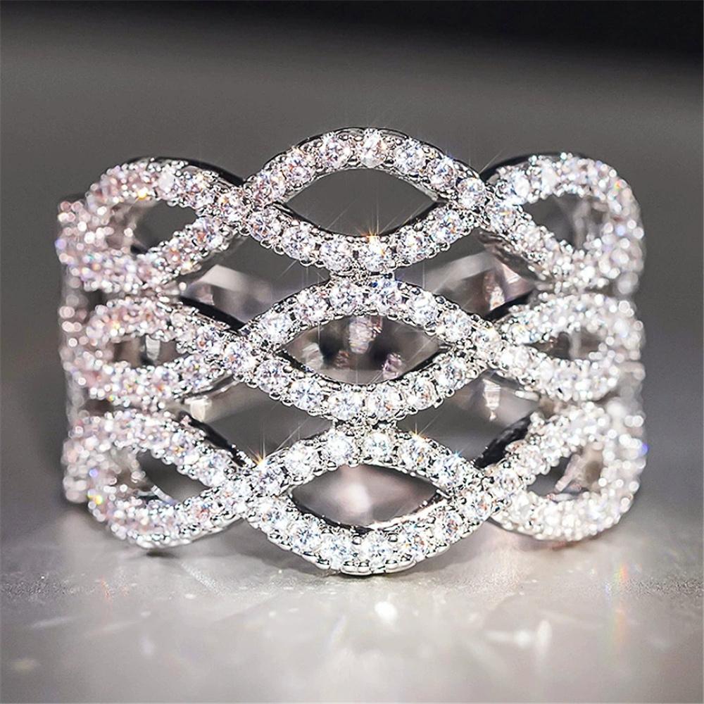 Женские Серебряные Кольца Обручальные Кольца Помолвочные Кольца Кольца Обещания Любви Для Женщин С Белыми Фианитами 6