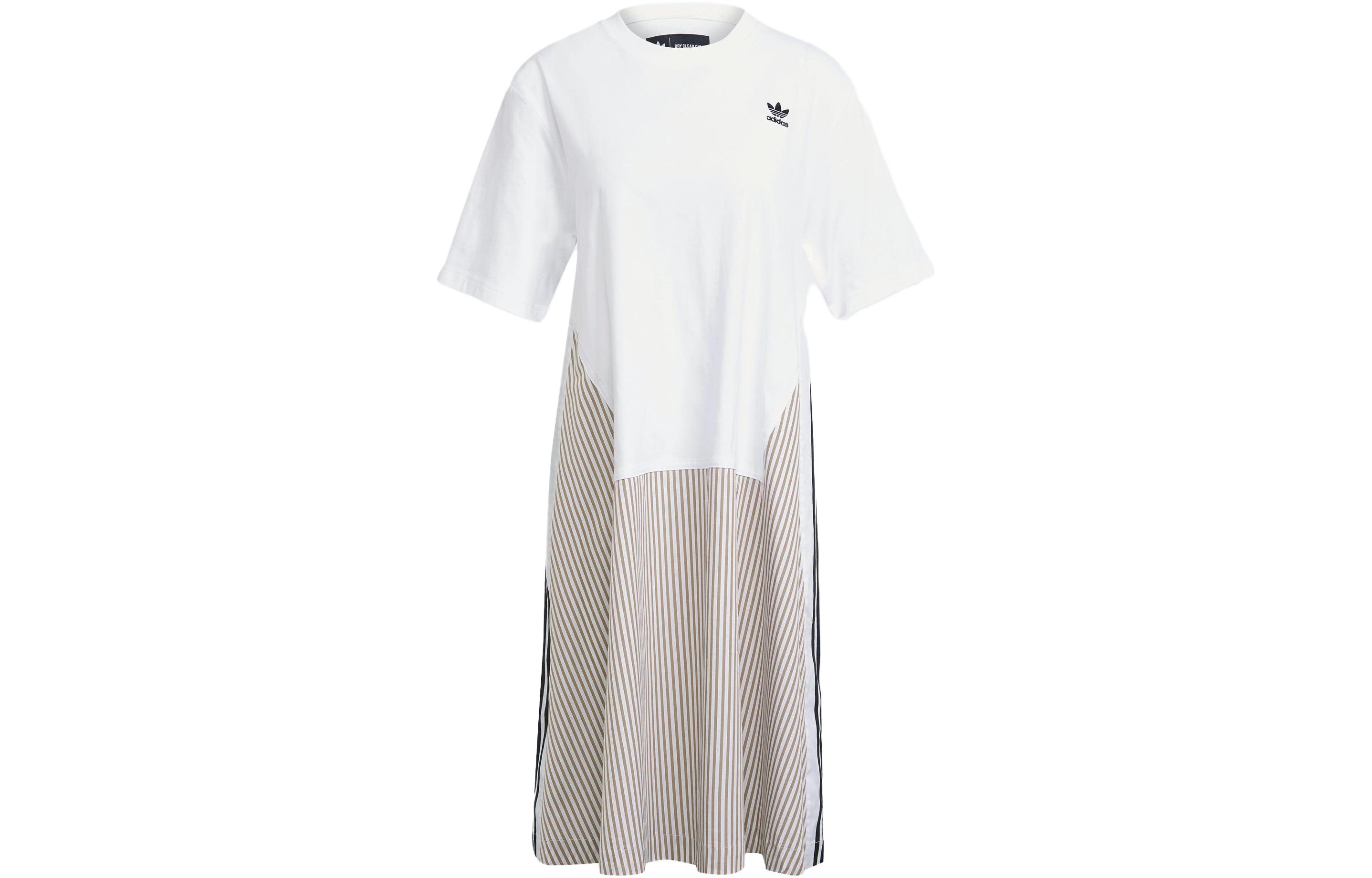 adidas originals Women s Striped Panel Crewneck Casual Pullover Dress White H59022 XXS