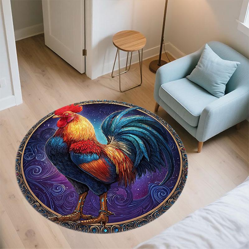 Rooster Pattern Round rug,Carpet Rug for Living Room Bedroom Playroom ,Non-slip Floor Mat,Holiday Gifts and Birthday Gifts.
