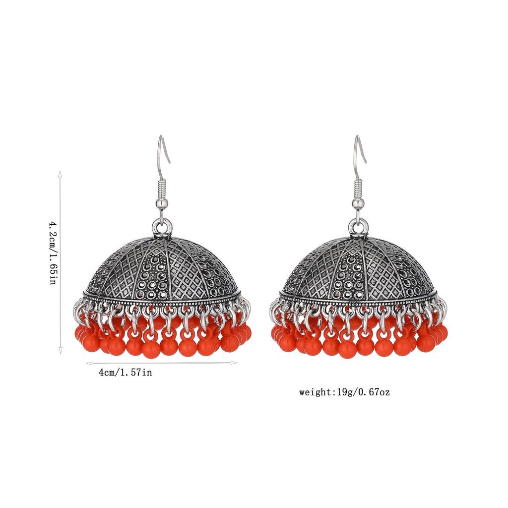 Bohemian Exotic Rhinestone Tassel Necklace & Earrings Set In Antiqued Alloy
