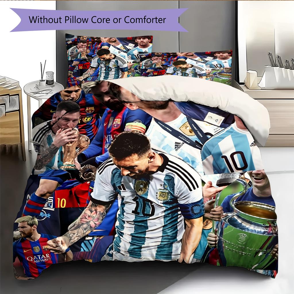 Messi Pattern Bedding Home Decoration Birthday Gift (1 * duvet cover + 2 * pillowcase, without core)