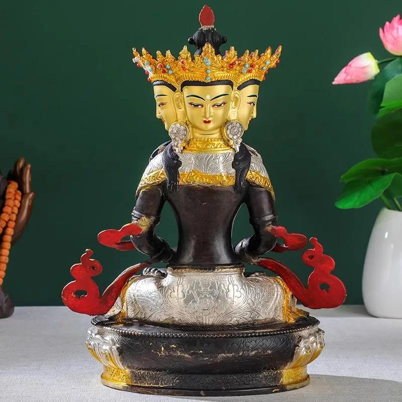 Tibetan Legend Pure Copper Buddha Statue Retro Silver Gilded 12-Inch 31cm High Tantric Copper Statue Home Items for Bu