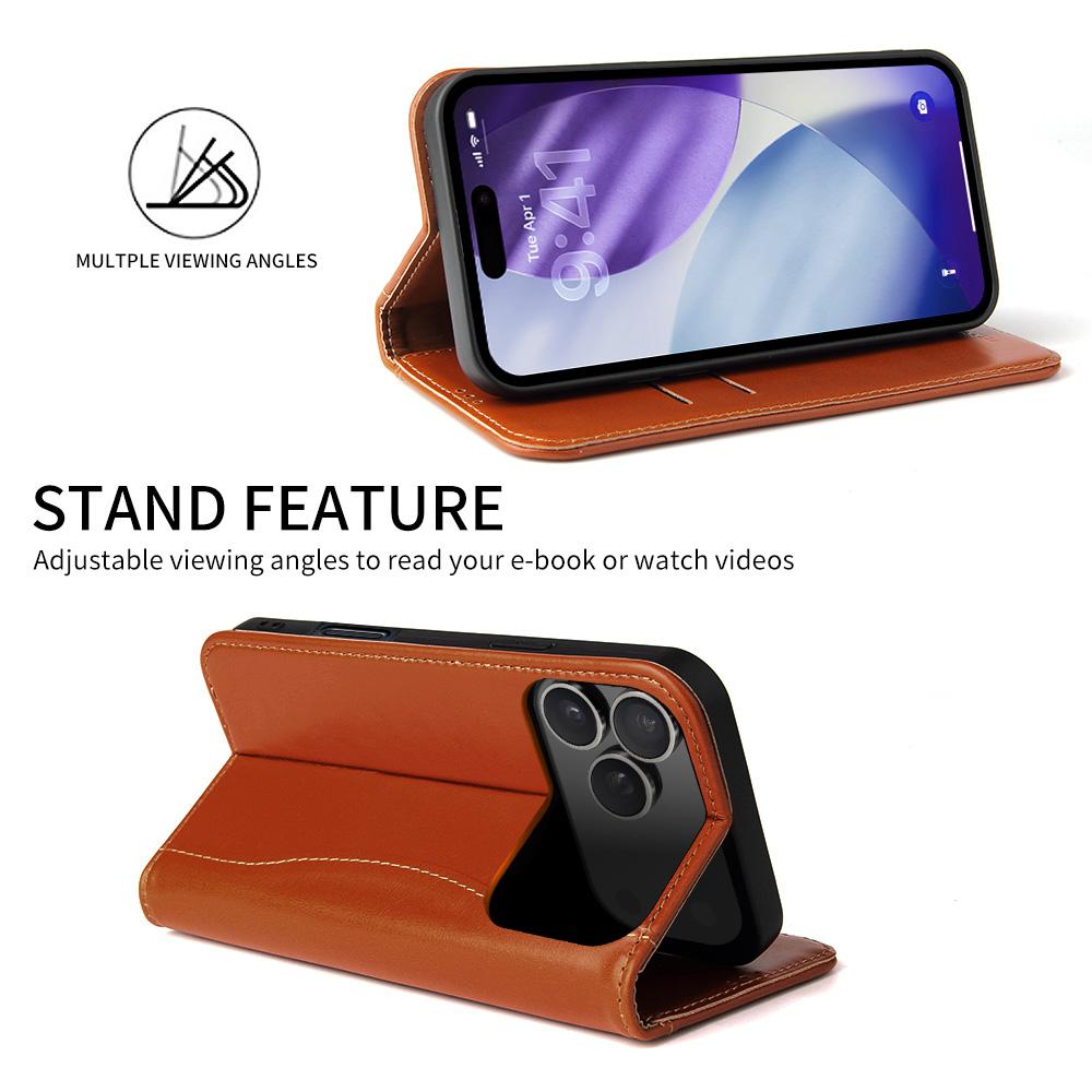 Premium Leather Flip Cover Mobile Phone Case for Apple IPhone 17 Pro Max Air IPhone17 Full Grain Natural Cowhide Card Pocket