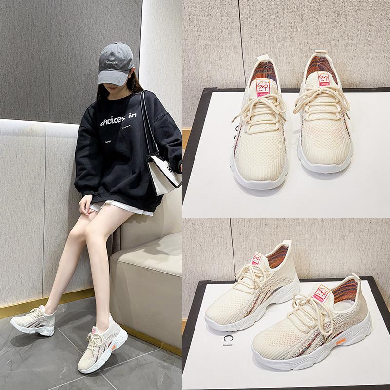 Women's Sports Shoes Thick Sole Heightening Casual Shoes Breathable Flying Weave Women's Shoes