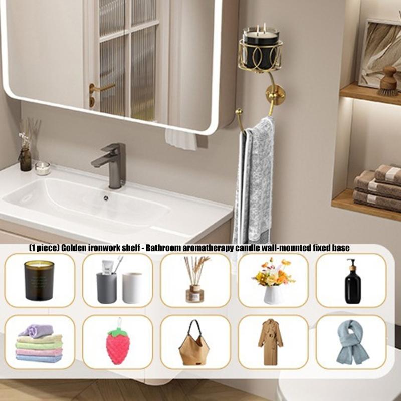Rural Golden Metal Hallway Wall Mounted Towel Holder Hook for Towel Storage and Candle Display Organization