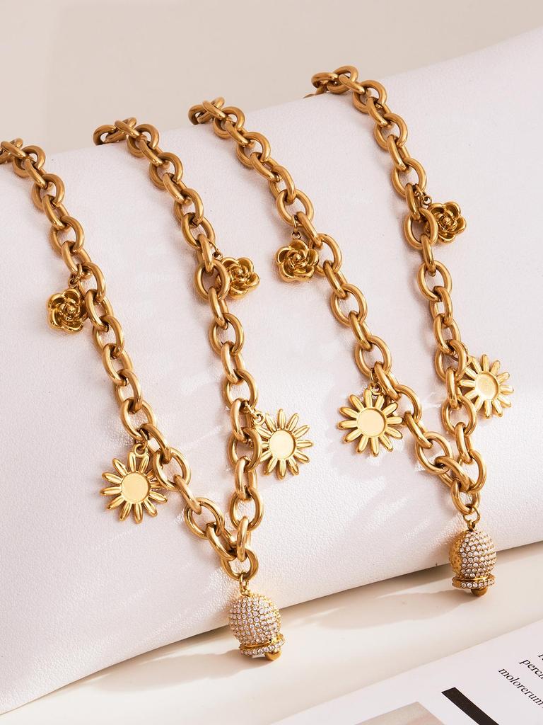 Oumeka 18k Gold-Plated Stainless Steel Jewelry Set: Versatile Pendant, Necklace, and Bracelet.