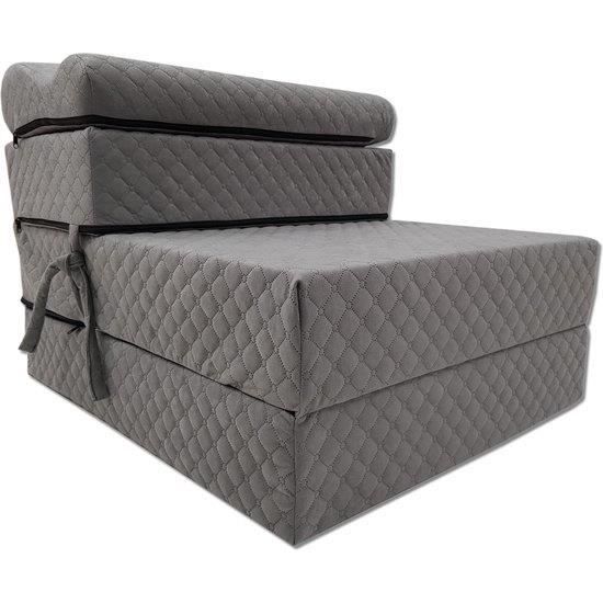 Matelas pliant - Luxe - Gris - 200x70x15 cm - Anti-allergique - Housse amovible