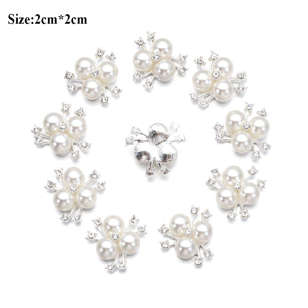 10PCS Pearl Flower Rhinestone Buttons Sparkling Crystal Hairpins Decoration Apparel Sewing Decor Craft Buttons DIY Accessories