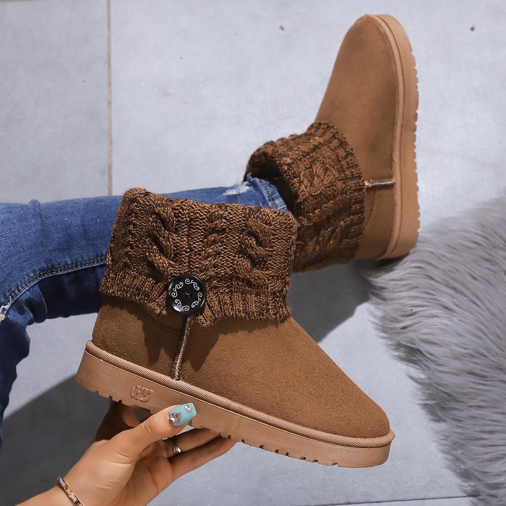 Flat-bottomed Thickened, Buckled Big Red Cotton Shoes Boots Snow Boots Women's Warm Button Boots