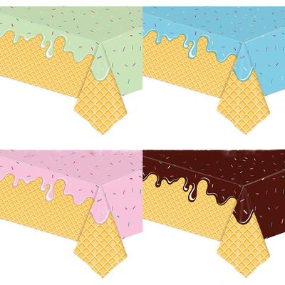Sweet Summer Ice Cream Party Tableware Tablecloth Chocolate Ice Cream Disposable PE Table Cover Sweet Summer Bithday Party Decor