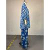 Women Pant Set Two Piece Sets V Neck Bat Sleeve Print Wide Leg Long Pants Casual Loose Elastic Waist Y2k Streetwear