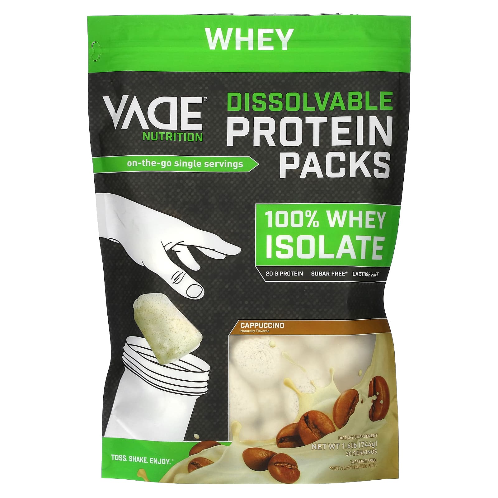 

Vade Nutrition, Soluble Protein Pack, 100% Whey Isolate, Cappuccino, 1.6 lb (744 g)