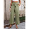 New Women's Solid Color Cotton Linen Wide Leg Pants, High Waist Elastic Drawstring Casual Trousers for Spring Summer