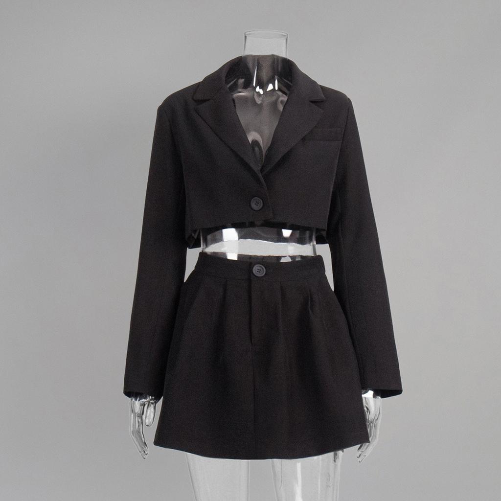 İlkbahar Yaz Y2K 2 Parça Blazer Etek Takımı, Kadın Yaka Omuz Blazer + Mini Etek Kombin Kıyafetler, Avrupa Amerika Tarzı