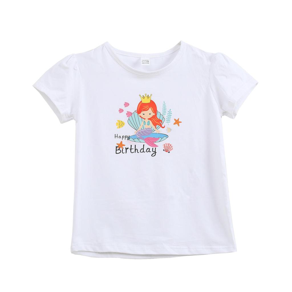 2025 New Cartoon Print Short Sleeve Children's Birthday T-Shirt, 20 Styles