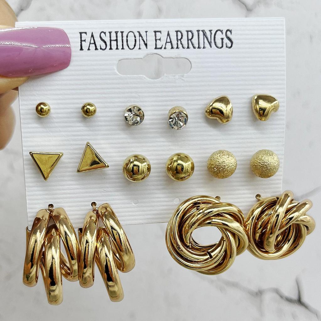 French Retro Pearl Circle Stud Earring Set - 6 Pieces for Women