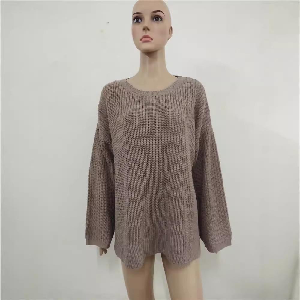 Women's Loose Plus Size Autumn/Winter Round Neck Pullover with Side Slits and Hollow Out Design