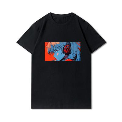 Plus Size S-3XL Evangelion Printed Men T Shirts Round Neck Cotton Tops Summer Anime Casual Black Tees