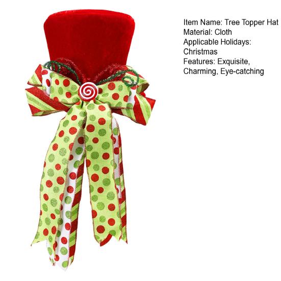 Christmas Tree Topper Hat Large Red Velvet Top Hat with Bow Christmas Treetop Ornament for Home Office Holiday Xmas Tree Decoration