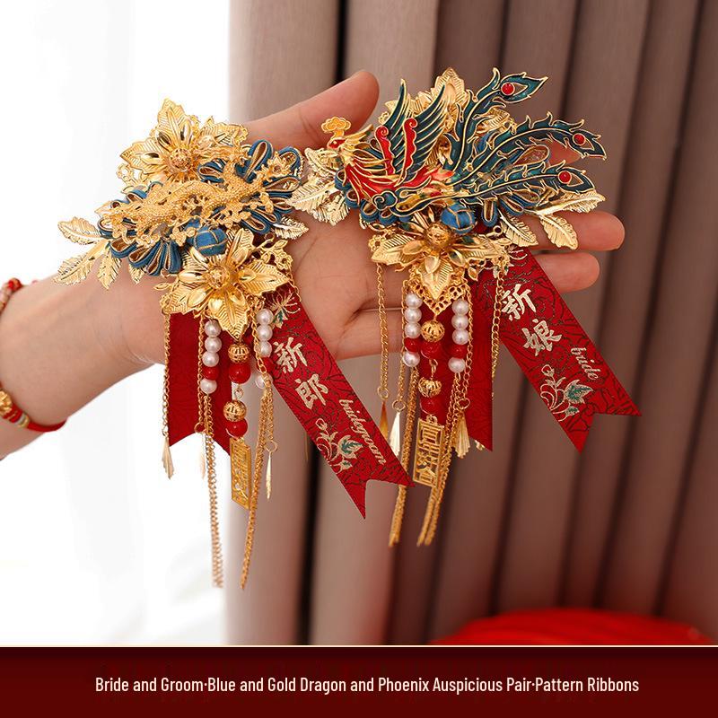 Dragon & Phoenix Wedding Corsage Set: 2 Corsages for Bride, Groom, & Parents