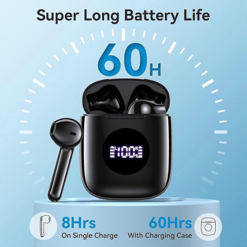Wireless Earbuds Bluetooth 5.3 Headphones 60hrs Battery Life With Wireless Charging Case Led Power Display Deep Bass Ear Buds Waterproof Earphones Mic
