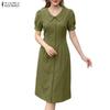ZANZEA Women Casual V-Neck Solid Color Summer Short Sleeve Dress