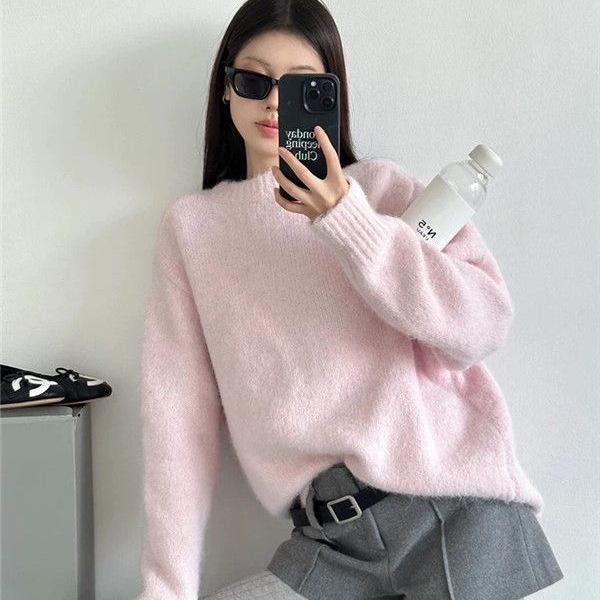 2025 Kuscheliger Weicher Rosa Strickpullover für Damen - Locker, Koreanischer Stil für Herbst/Winter