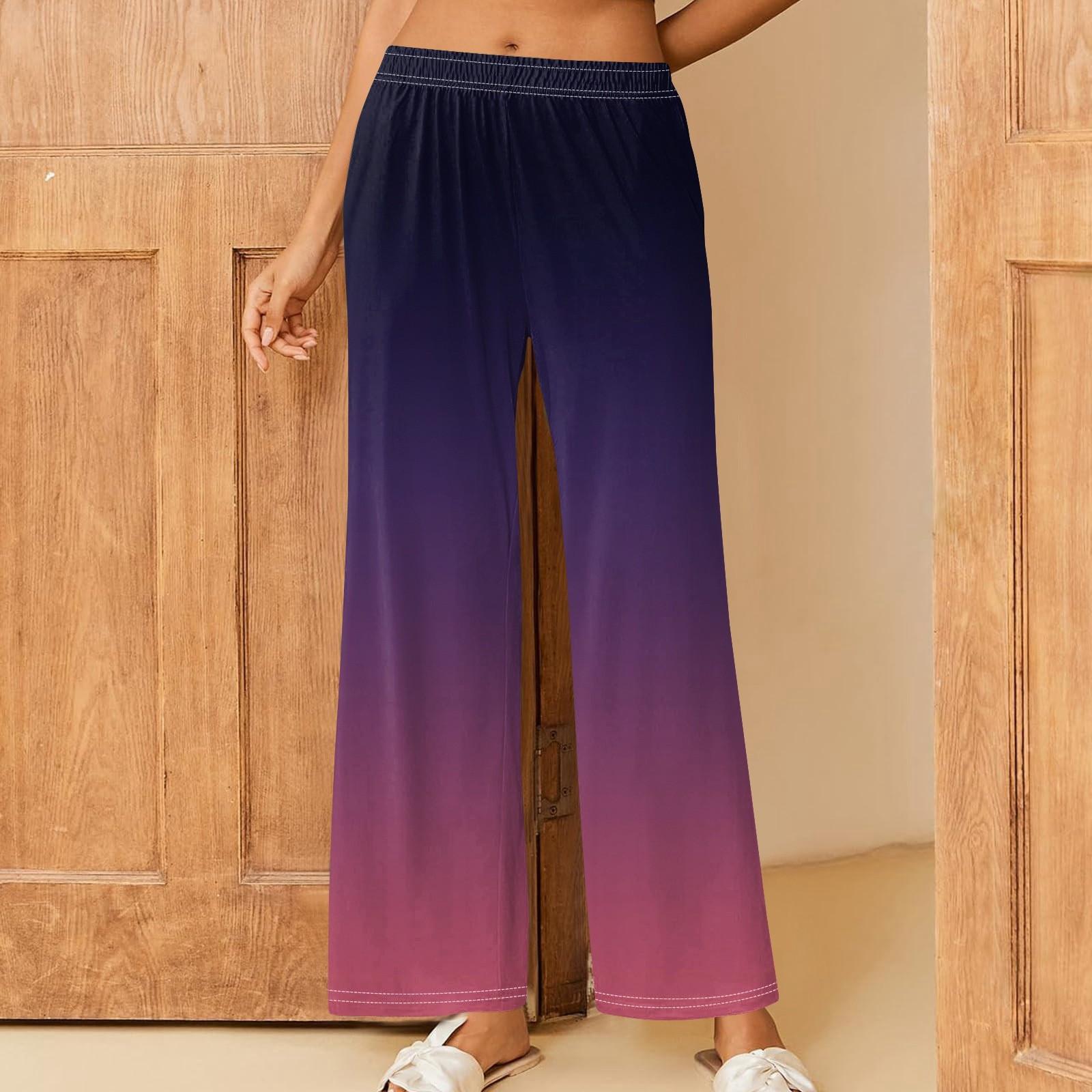 

Женские повседневные брюки прямого кроя с эластичным поясом и принтом XXL темно-фиолетового