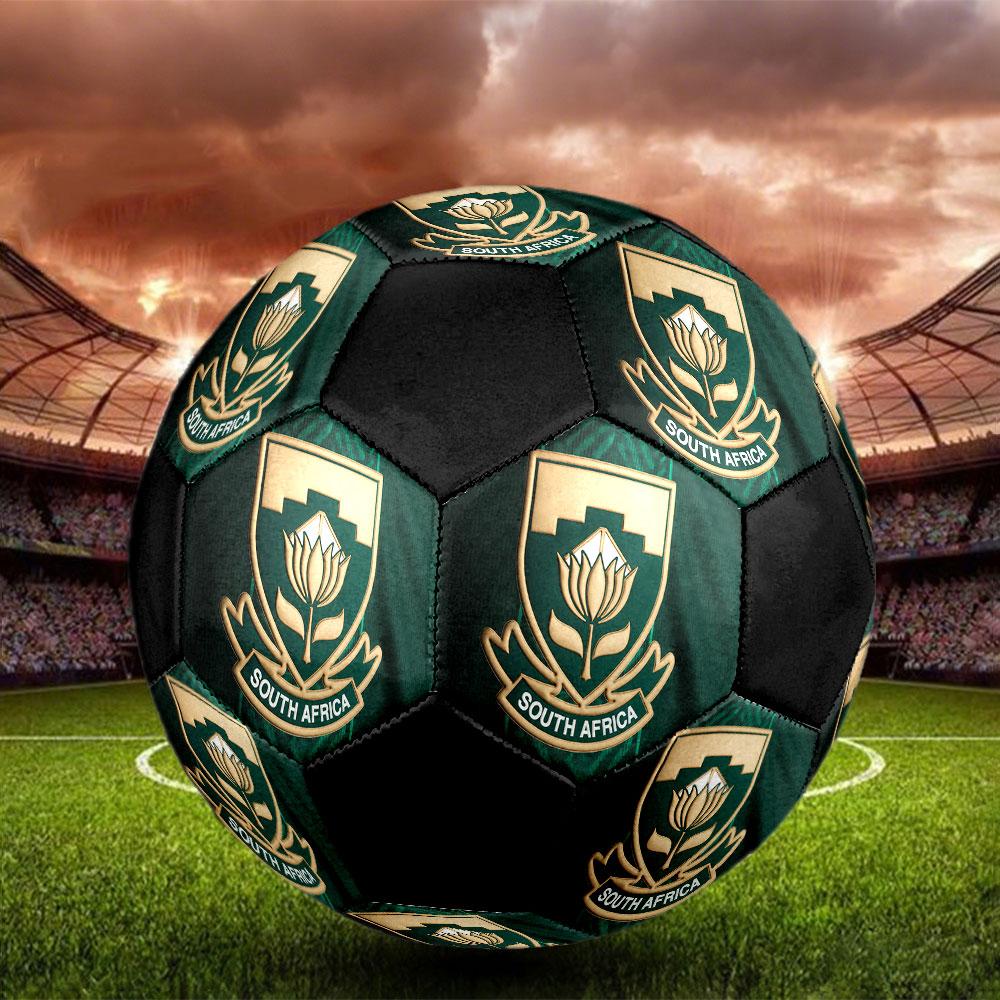 South Africa National Football Size 5 Soccer Ball, Machine-Stitched PVC, Durable & High Bounce, All Ages Fit, Fan Merchandise, Matches & Outdoor Use.