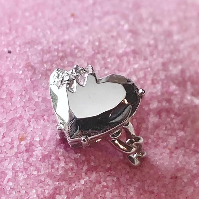 Elegant Korean Style Adjustable Heart Shaped Ring With Geometric Design For Women