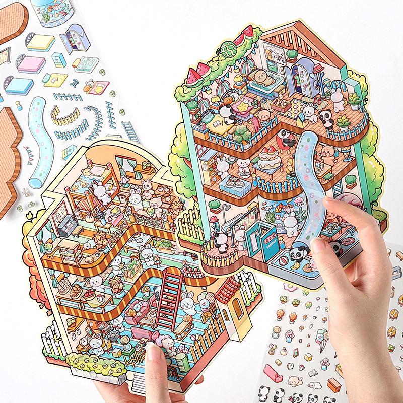 Large 3D Diorama Stickers, Cross-Border Miniature Scene Decals, Pop-Up Scrapbooking Supplies