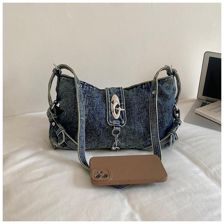 2026 Trendy Retro Denim Crossbody Bag - Large Capacity for Commuting or School