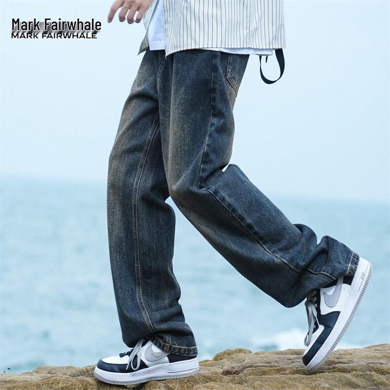 Mark Fairwhale Men's Winter High Street Loose Straight Washed Jeans