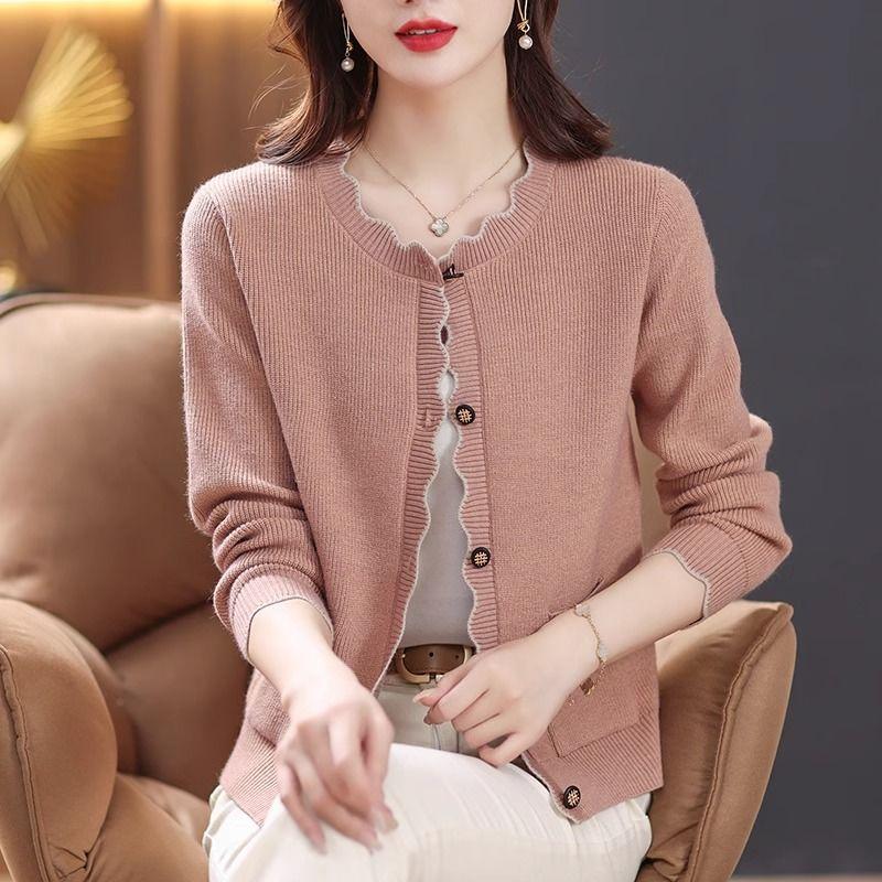 Women's Spring-Autumn Versatile Loose Short Knit Cardigan Outerwear Early Spring Sweater Jacket