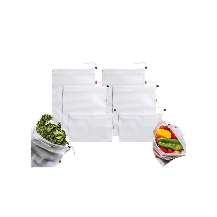 Sac réutilisable - Ensemble de 6 sacs - Fermeture autobloquante - Matériau PET