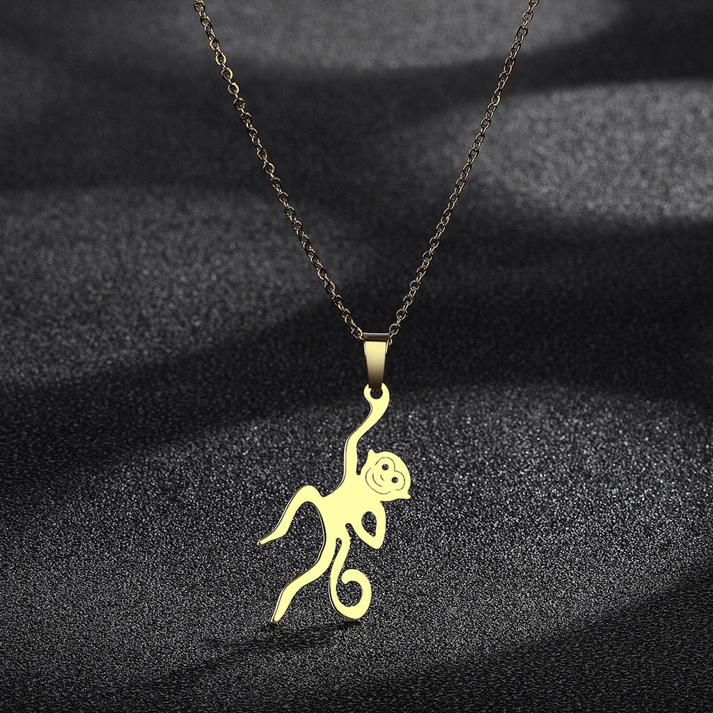 Kinitial Stainless Steel Tiny Monkey Necklace Animal Pendant Spirit Totem Necklaces For Charm Women Birthday Party Chain Jewelry