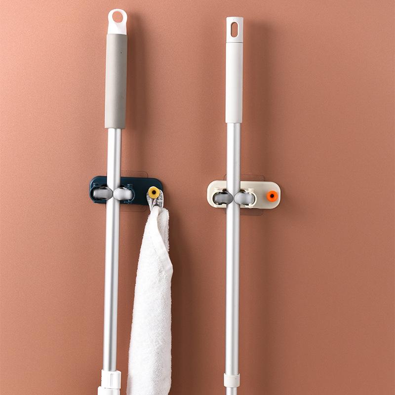Plastic Hook Free Punching Mop Clip No Trace Mop Rack Bathroom White Sticky Hook For Bathroom Organization Cleaning Tools Home