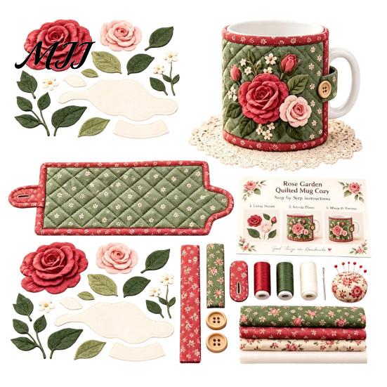 Creative Quilt Supplies for Teens Quilted Mug Cozy DIY Kit, Hummingbird Butterfly Flower Garden Sleeve Fabric Crafting Projects Sewing Craft
