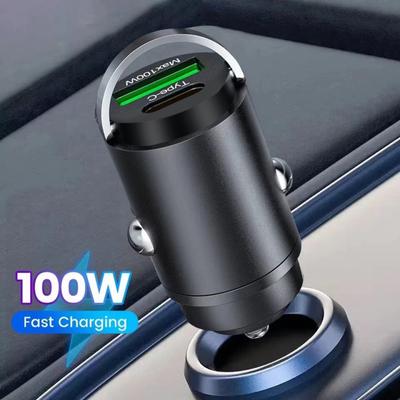 Mini PD 100W USB Car Charger Lighter Type C Car Charger Pull Ring Mobile Phone Super Fast Charging Car Charger For iPhone Xiaomi