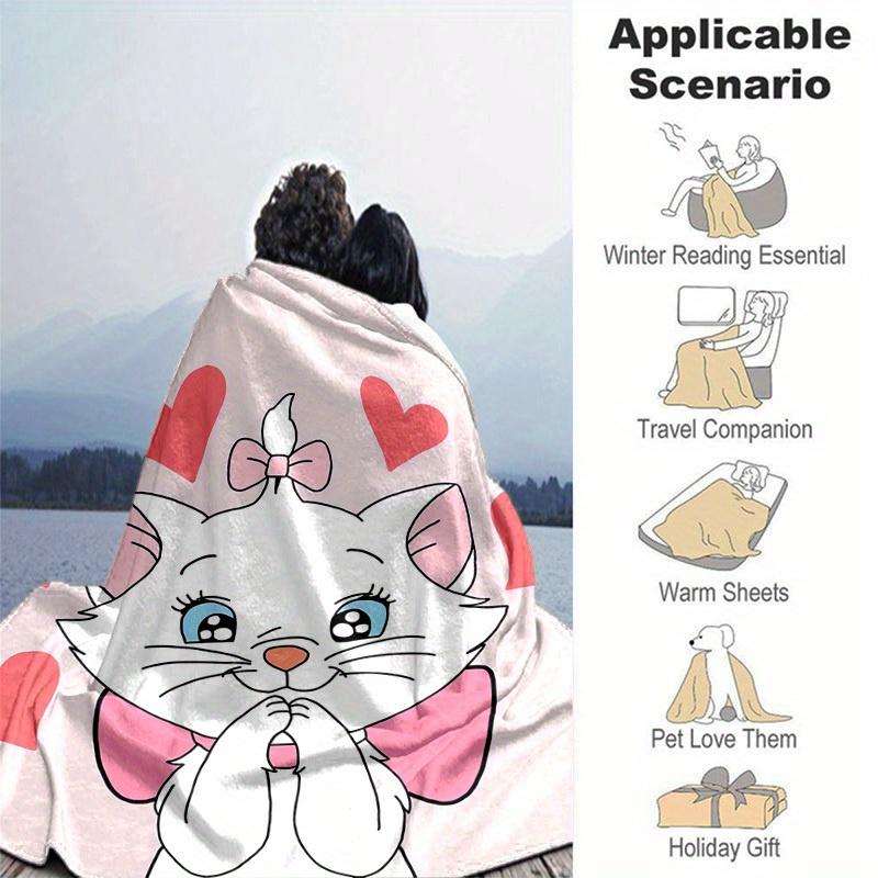 1PC Cute Cartoon Marie Cat Design Blanket, Seasonal Universal, Home Decoration, Throw Blankets, Soft Flannel Throw Blanket, Versatile & Cozy