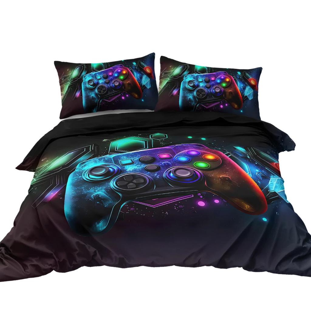 Set Letto 3 Pezzi Nenon Game Joystick Set Copripiumino/Trapunta Retro Gamer Set Copripiumino Esagono Geometrico Digitale