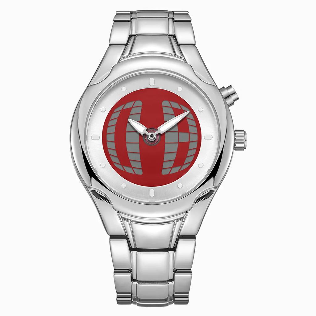 Y2K Alien Quartz Watch Light Blue Pointer Number Dual Display Stainless Steel Original Business Watches Men Dynamic Design Clcok