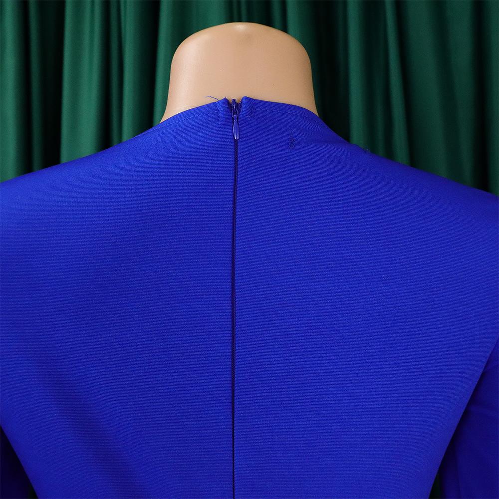 JKASHDK Vestidos casuales de cintura alta con cuello redondo y manga larga con estampado de Color sólido a la moda para mujer