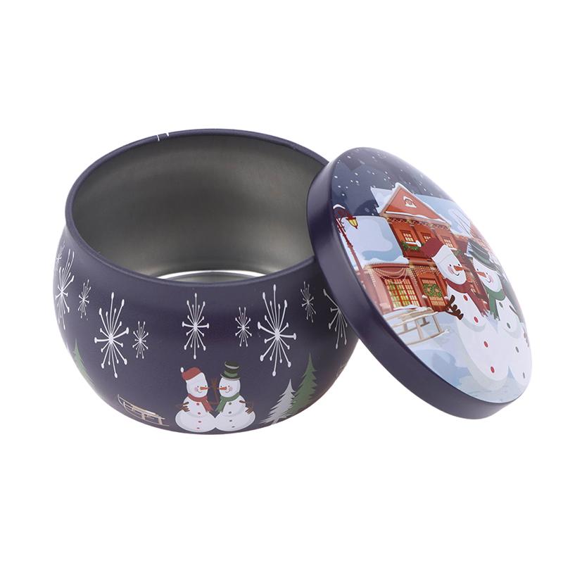 1Pcs Christmas Tinplate Round Candy Tin Can Candle Jars With Lid Candle Container Empty Box Cookie Candy Storage Gift Case