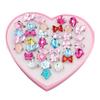 24/36Pcs Girls Flower Butterfly Rhinestone Pretend Play Adjustable Rings Jewelry
